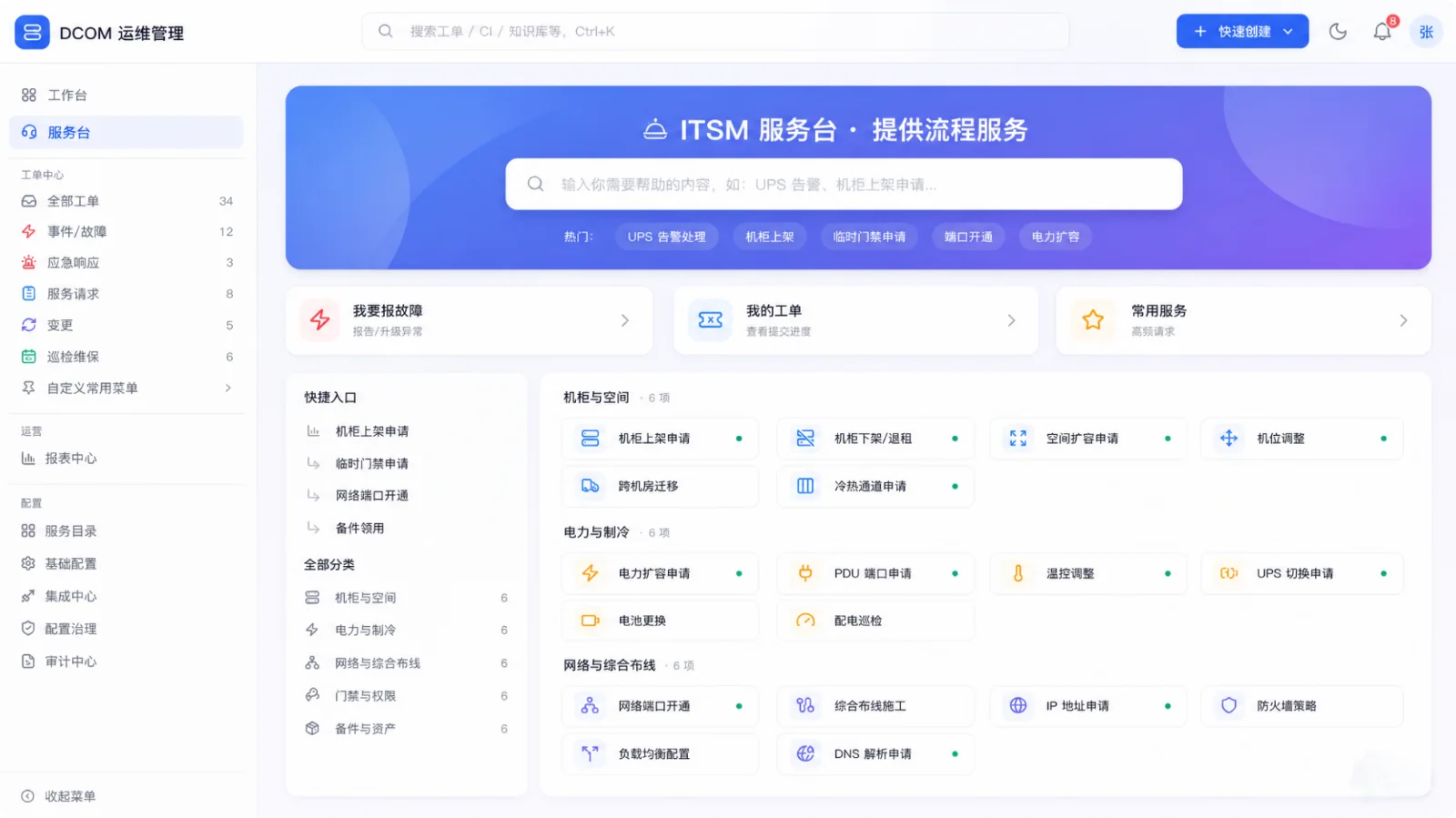 全链路ITIL服务管理产品界面